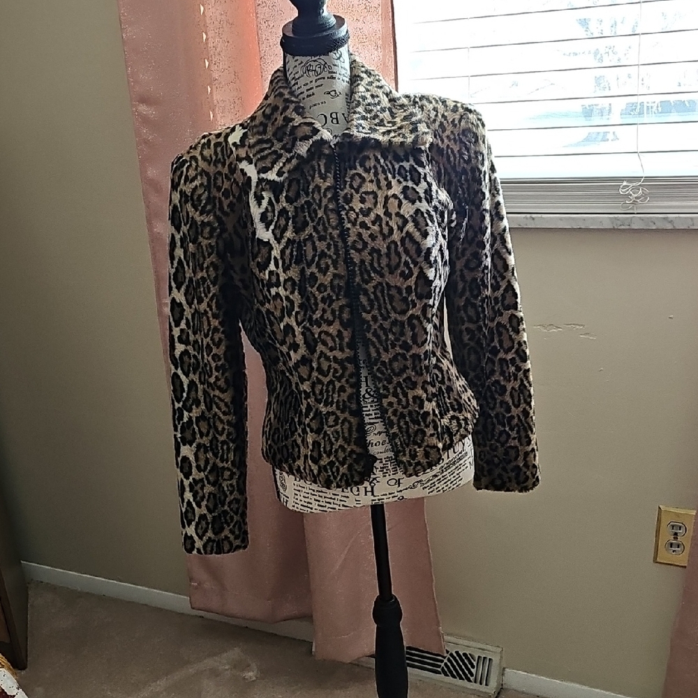 Cache Leopard Print Teddy Jacket - image 1